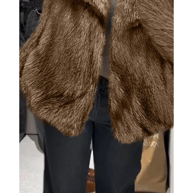 Women's Faux Fur Coat Warm Comfortable Furs & Leathers Casual Plain Street Holiday Going out Weekend Regular Turndown Regular Fit Long Sleeve Outerwear Camel Fall Winter3
