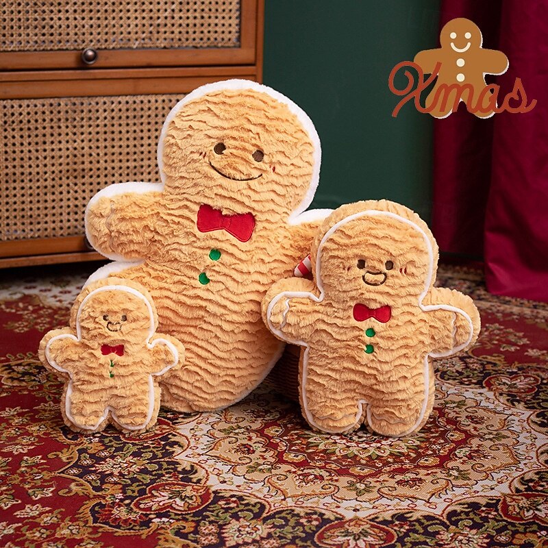 New Christmas Gift - Cute Gingerbread Man Plush Doll & Donut Pillow, Holiday Home Decoration Stuffed Ornament4