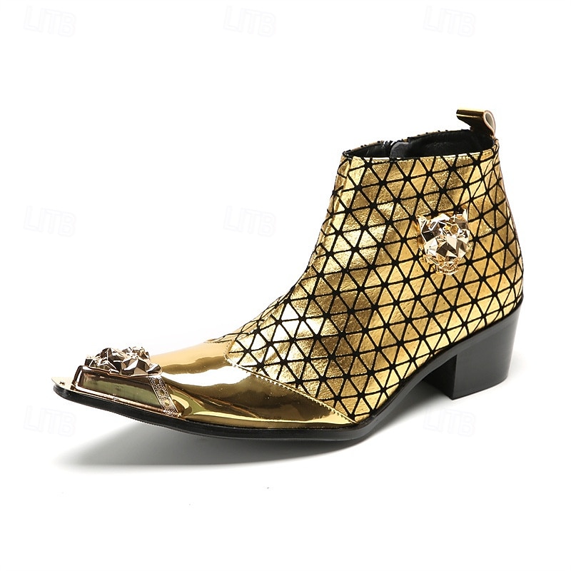 Men's Gold Plated Cowboy Boots with Shiny Finish and Elegant Design – Ideal for Nightlife Events, Special Occasions and Trendsetting Style3