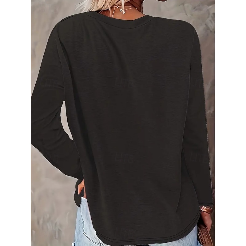 Christmas Women's T Shirt Graphic Snowflake Wine Glass Vintage Fashion Stylish Long Sleeve Crew Neck Round Neck Regular Tops Daily Weekend Print Black Spring Fall Winter2