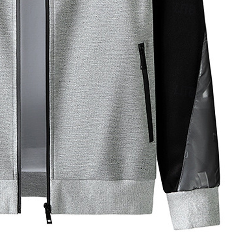 Men's Hoodie Full Zip Hoodie Black Gray Hooded Plain Patchwork Color Block Sports & Outdoor Casual Daily Streetwear Cool Sportswear Spring &  Fall Clothing Apparel Hoodies Sweatshirts3