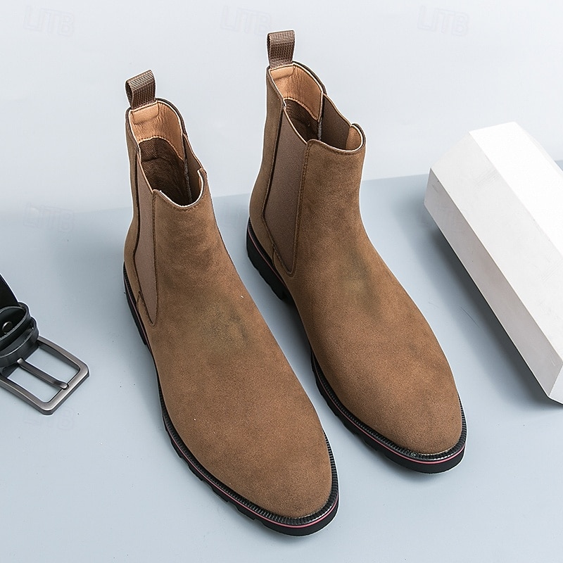 Men's Brown Suede Chelsea Boots with Elastic Side Panels, Casual Ankle Style for Gentlemen, Ideal for Fall Outfits, Daily Wear and Weekend Gatherings4