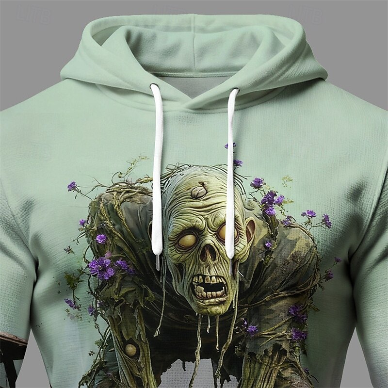 Halloween Men's Monster Hoodie Fashion Daily Hooded Vacation Party Streetwear Green Drawstring Pocket Printing Fall Winter Designer2