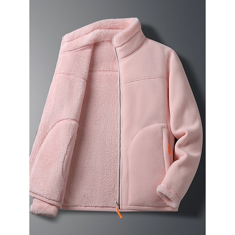 Women's Sherpa Jacket Comfortable Breathable Zipper Pocket Casual Plain Vacation Street Casual Daily Wear Zipper Regular Stand Collar Regular Fit Long Sleeve Outerwear White Pink Purple Spring Fall