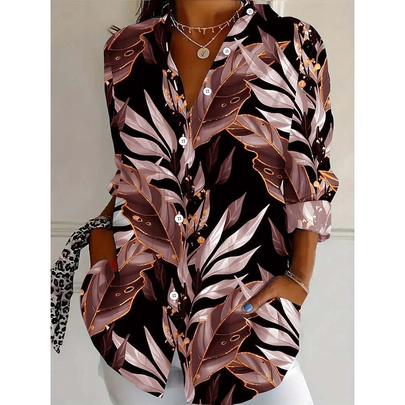 Women's Shirt Blouse Graphic Daily Stylish Retro Vintage Long Sleeve 3/4 Length Sleeve Shirt Collar Long Tops Daily Holiday Going out Buttons Black Red Brown Green Spring Fall Winter Spring, Fall4