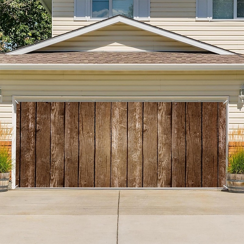 Garage Door Cover Large Hanging Backdrop Farm Wood Plank Rustic Cottagecore 3D Party Outdoor Shooting Backgrounds Front Door Home Decor2