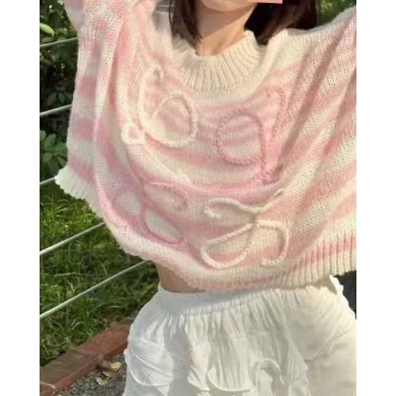 Women's Sweater Pullover Streetwear Casual Floral Crew Neck Knitted Print Long Sleeve Regular Tops Knit Outdoor Daily Holiday Yellow Pink Fall Winter4
