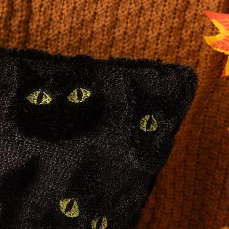 Halloween Black Cat Throw Pillow Covers 18x18 Inch  Spooky Ghost Faux Fur Cushion Covers for Fall Decor, Soft Decorative Farmhouse Pillowcases for Sofa Bench Living Room3