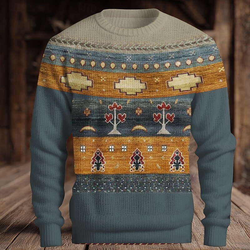 Christmas Men's Fair isle Sweater Pullover Sweater Jumper Knitwear Crewneck Casual Vacation Daily 3D Print Keep Warm Long Sleeve Spring Fall Winter Yellow Red Blue2