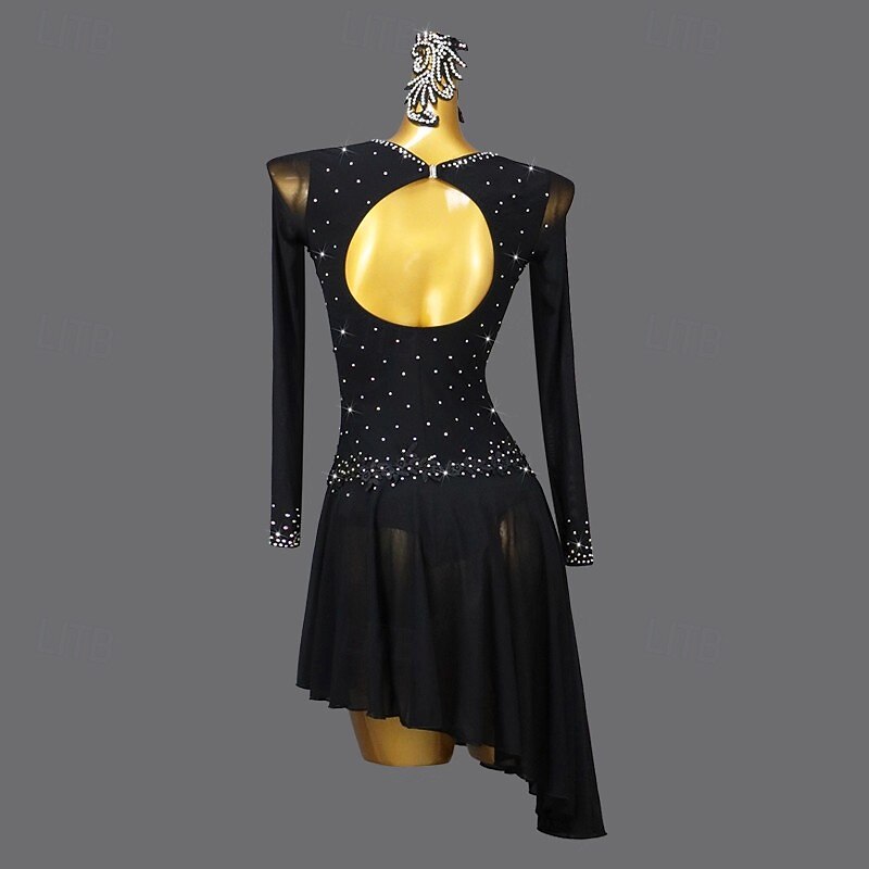 Latin Salsa Dance Dress Crystal / Rhinestone Splicing Women's Performance Party Long Sleeve Spandex Stretch Yarn2