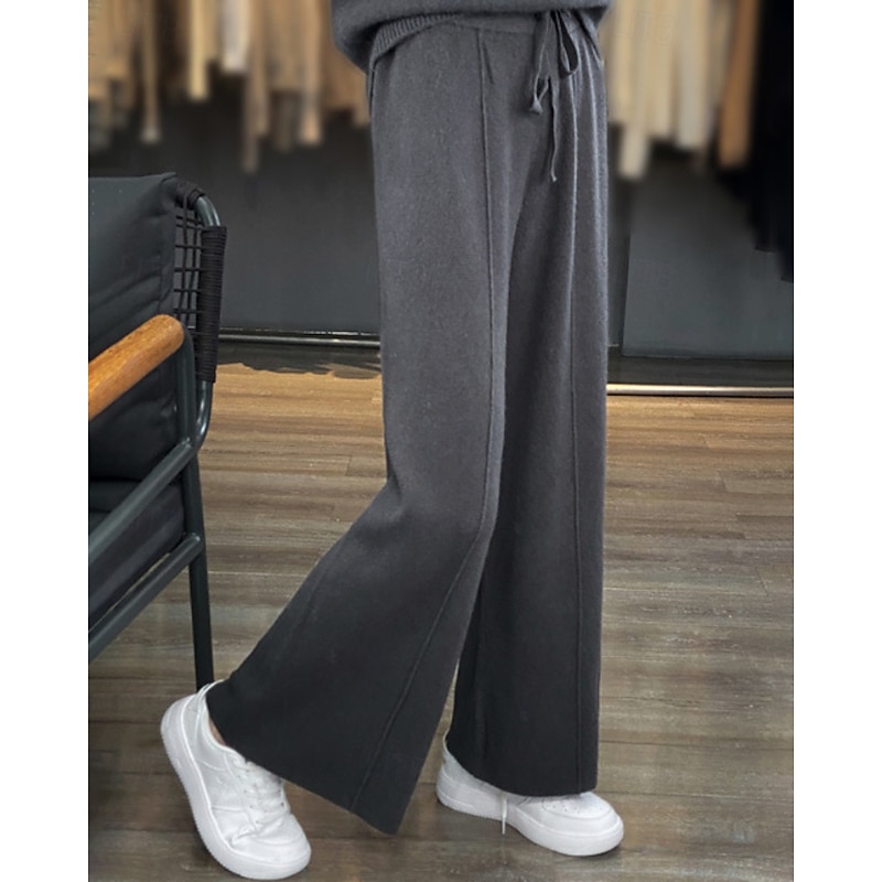 Women's Culottes Wide Leg Chinos Streetwear Casual Full Length Medium Waist Plain Pocket Elastic Drawstring Design Comfy Micro-elastic Street Holiday Going out milk white Camel Grey Black Fall Winter