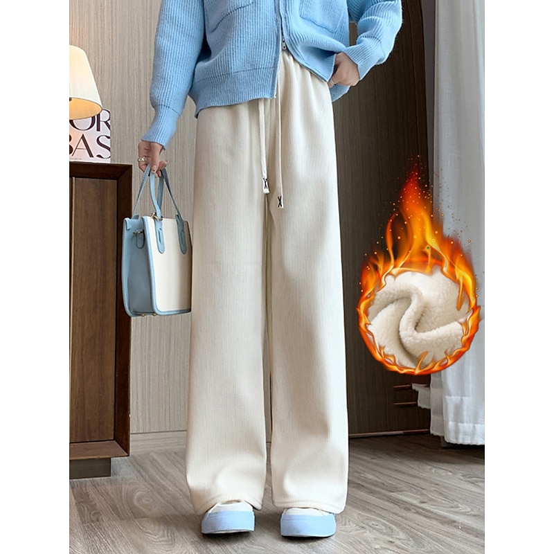 Women's Sweatpants Fleece Pants Wide Leg Vacation Fashion Streetwear Full Length High Waist Solid Color Pocket Elastic Waistband Comfy Soft Comfortable Stretchy Outdoor Street Black White Yellow Pink