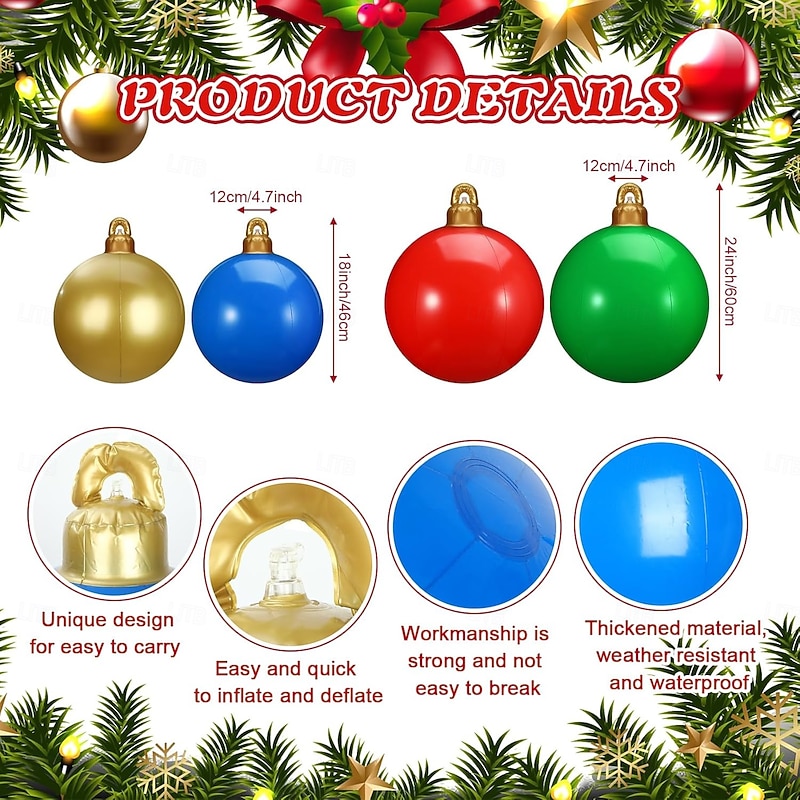 Christmas Outdoor Inflatable Decorated Ball 60cm(23.6Inch) Xmas Huge Large Ornaments for Tree Yard Lawn Garden Porch Blow Up Balls Ornaments with Pump2