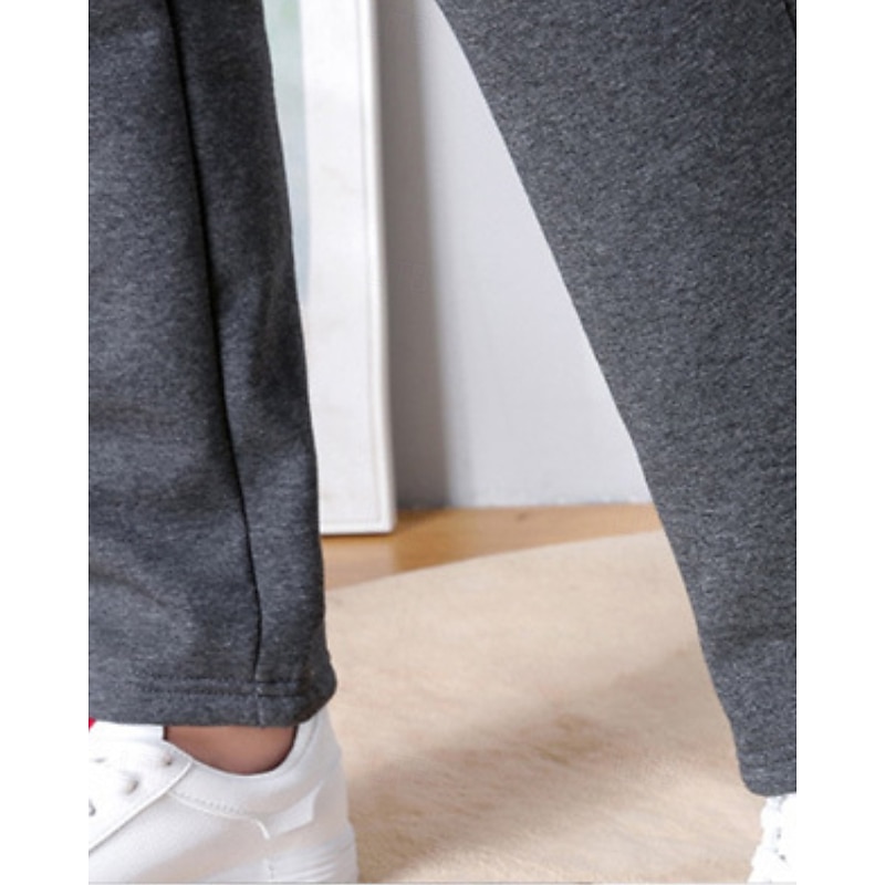 Women's Straight Casual Full Length Mid Waist Plain Elastic Waist Thermal Warm Stretchy Vacation Street Causal Grey Black Winter Loose Fit4