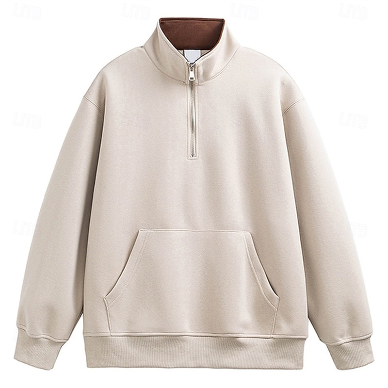Men's Sweatshirt Quarter Zip Sweatshirt Apricot Black Navy Blue Light Grey Half Zip Plain Sports & Outdoor Daily Holiday Cotton Streetwear Basic Casual Spring Fall Clothing Apparel Hoodies2
