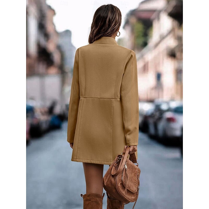 Women's Sherpa Jacket Comfortable Breathable Pocket Elegant Casual Plain Vacation Street Casual Daily Wear Open Front Short Collarless Regular Fit Long Sleeve Outerwear Black Brown Green Spring Fall3