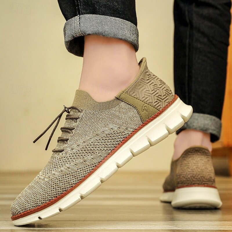 Men's Breathable Knit Oxford Sneakers – Lightweight Casual Shoes with Cowhide Leather Trim for Walking, Daily Wear and Travel3