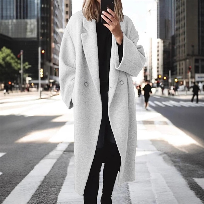Women's Coat Trench Coat Warm Comfortable Pocket Fashion Modern Casual Plain Going out Weekend Long Turndown Regular Fit Long Sleeve Outerwear Black Brown Dark Blue Winter2