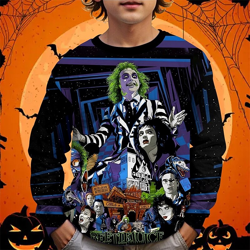 Halloween Boys' 3D Cartoon T shirt Tee Long Sleeve Spring Fall Fashion Basic Kids 4-12 Years Crew Neck Outdoor Casual Daily Regular Fit