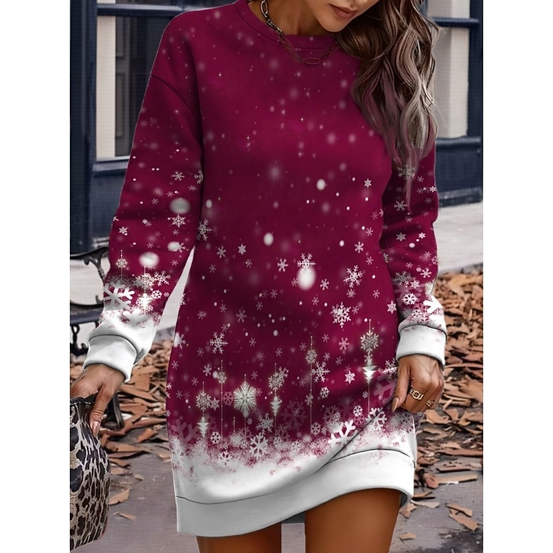 Christmas Women's Knee Length Dress Sweater Dress Shift Dress Vacation Casual Birthday Date Regular Fit Graphic Ugly Christmas Long Sleeve Crew Neck Wine Blue Purple Fuchsia Spring Fall Winter3