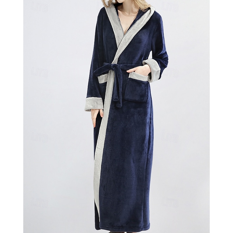 Women's Pajamas Robe Fashion Patchwork Pocket Vacation Home Bed Long Sleeve Hoodie Pink Navy Blue Light Grey Fall Winter Tailored Fit2