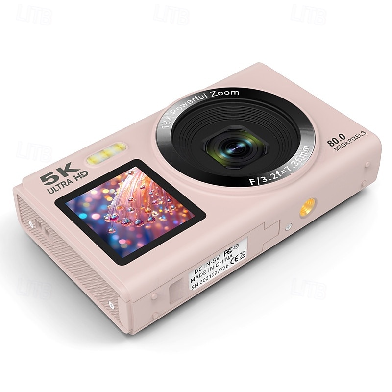 High-definition 5K dual-screen selfie digital camera with WiFi mobile connectivity for outdoor travel fashionable photo and video recording camera