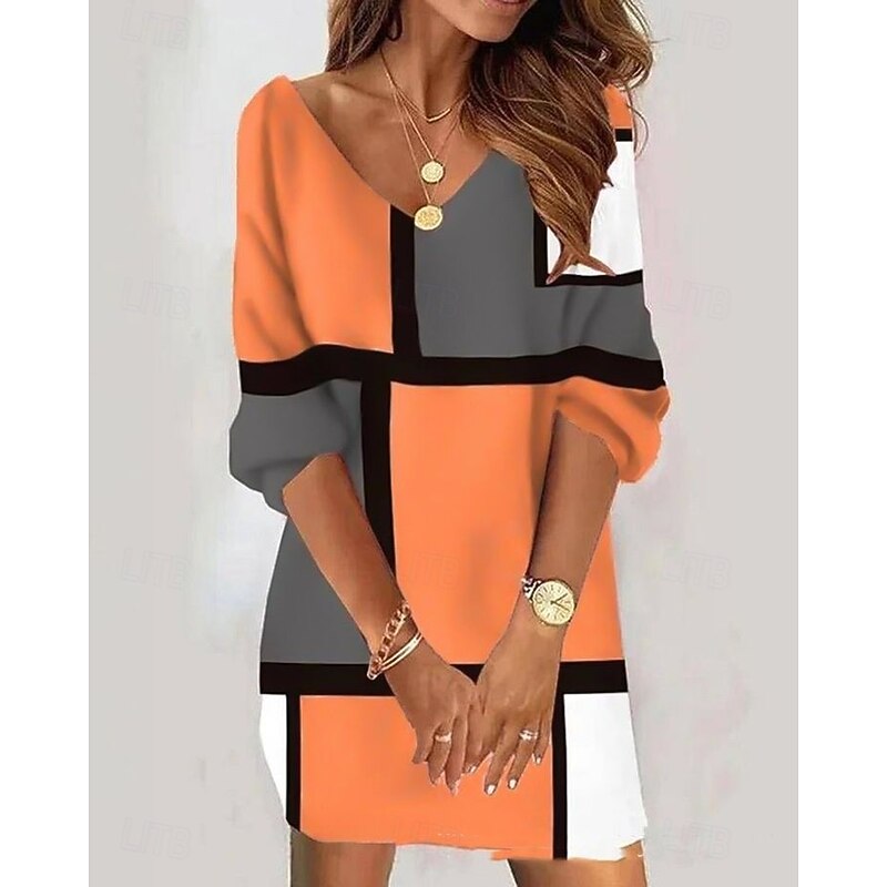 Women's Mini Dress Sheath Dress Shift Dress Party Casual Boho Holiday Regular Fit Floral Abstract Long Sleeve V Neck Orange Spring Fall Winter