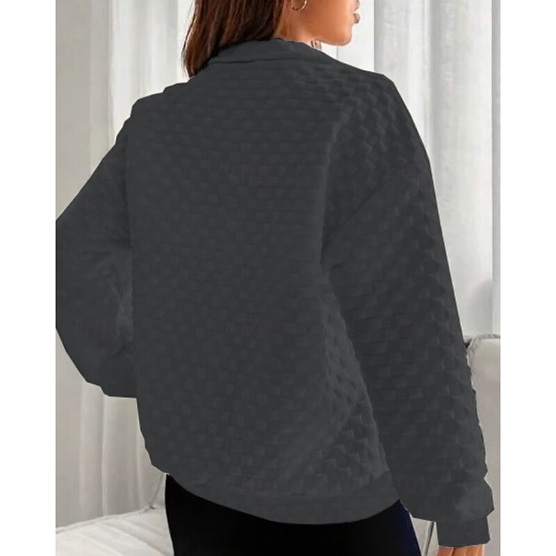 Women's Pullover Sweatshirt Plain Casual Long Sleeve Half Zip Regular Tops Home Street Half Zip Black White Blue Gray Fall Winter2