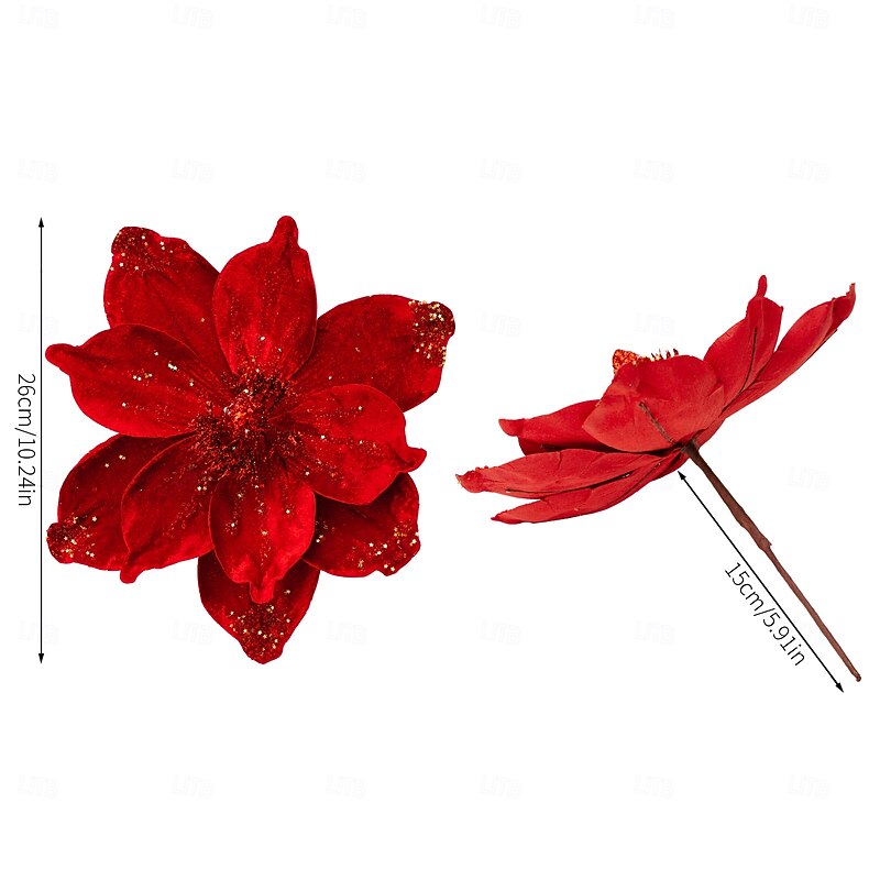 6 Pack Christmas Poinsettia Artificial Flowers Glitter Tree Ornament Holiday Decorations for Wreaths, Centerpieces, DIY Crafts, Party & Home Decor3