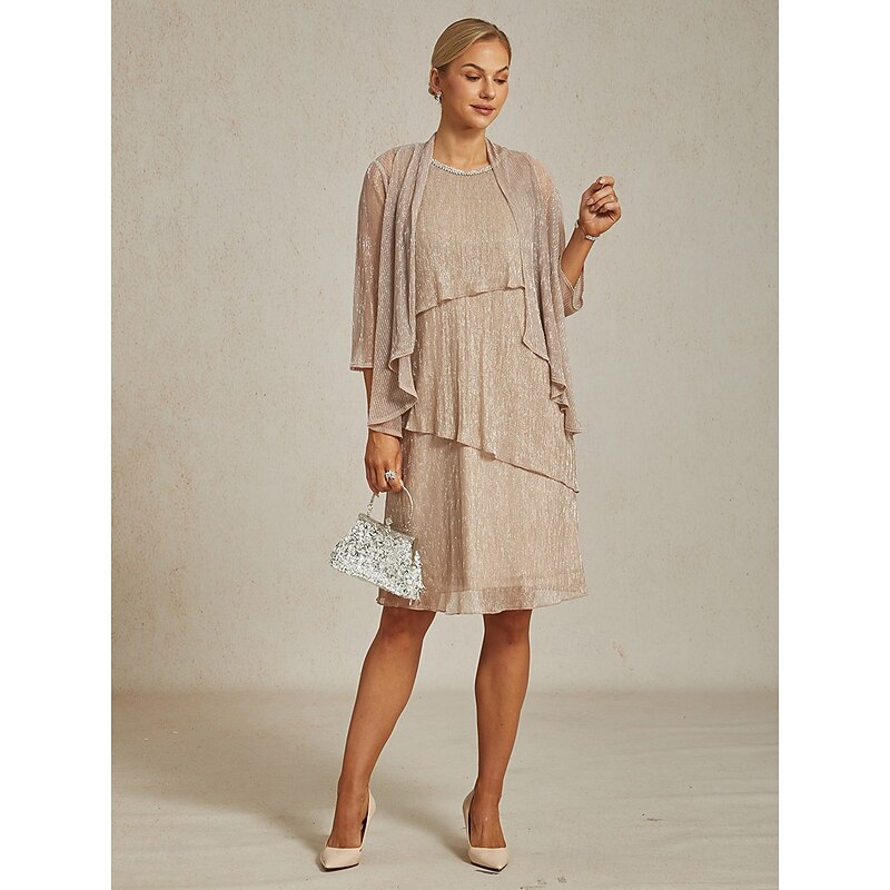 Women's Midi Dress Shift Dress Elegant Party Solid Color Beaded Metallic Layered Illusion Sleeveless Crew Neck Gray Pink Summer Spring Fall