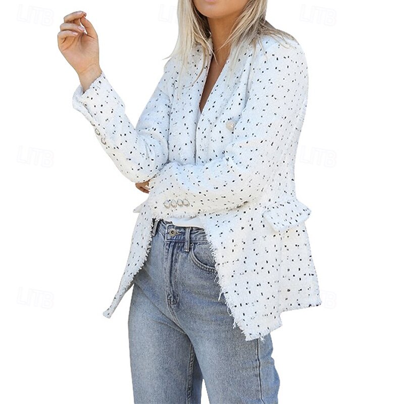 Women's Blazer Comfortable Buttons Elegant Fashion Outdoor Lattice Going out Casual Daily Weekend Cardigan Regular Lapel Regular Fit Long Sleeve Outerwear Black White Green Spring Fall3