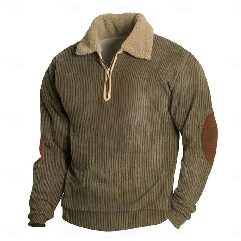 Men's Sweatshirt Corduroy Pullover Hoodie Sweatshirt Pullover Fleece Hoodie Black Pink Army Green Navy Blue Gray Standing Collar Half Zip Plain Patchwork Sports & Outdoor Casual Daily Streetwear Cool2