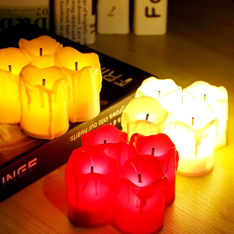 24 Pcs 5 * 3.6CM Christmas, Halloween, New Year, Valentine's Day LED electronic candle lights for gatherings, festive desktop atmosphere decoration lights, ornament lights, small night lights AG10 * 3
