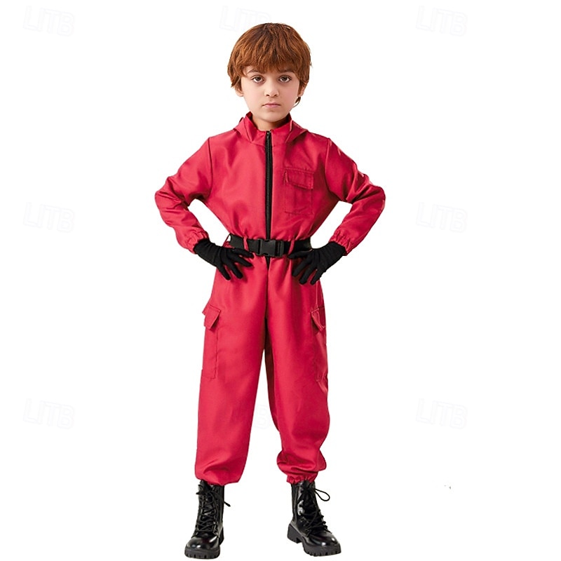 K-Drama Survival Challenge Red Guard Costume Jumpsuit Horror Scary Costume Movie Cosplay for Men's Boys' Kid's Adults' Halloween Carnival Performance Party3