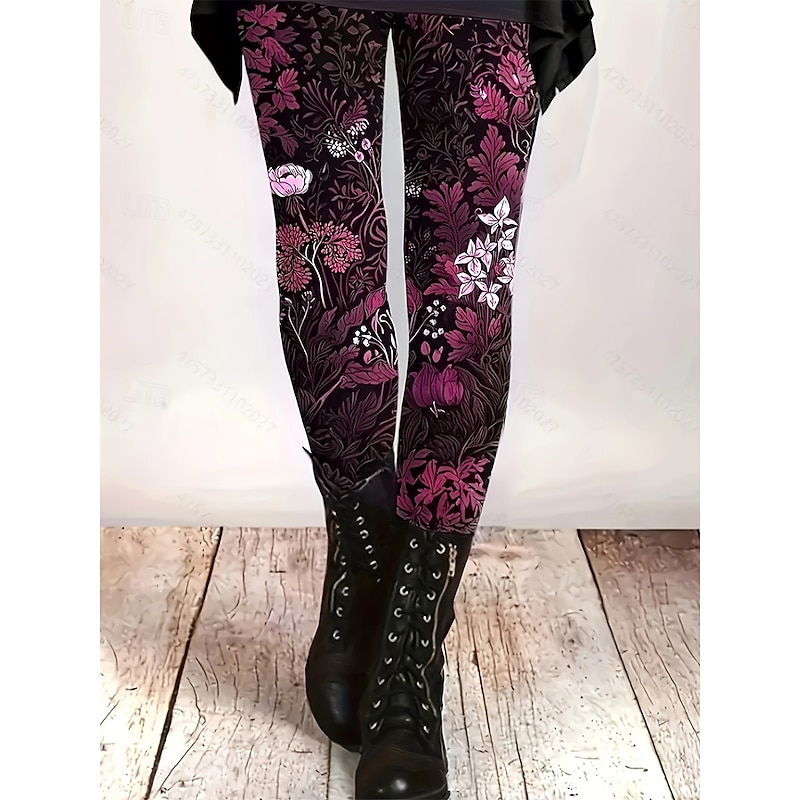 Women's Slacks Leggings Cozy Leggings Vacation Vintage Streetwear Full Length Natural Floral Graphic Elastic Waist Print Comfy Outdoor Comfortable Stretchy Outdoor Vacation Streetwear Violet Pink