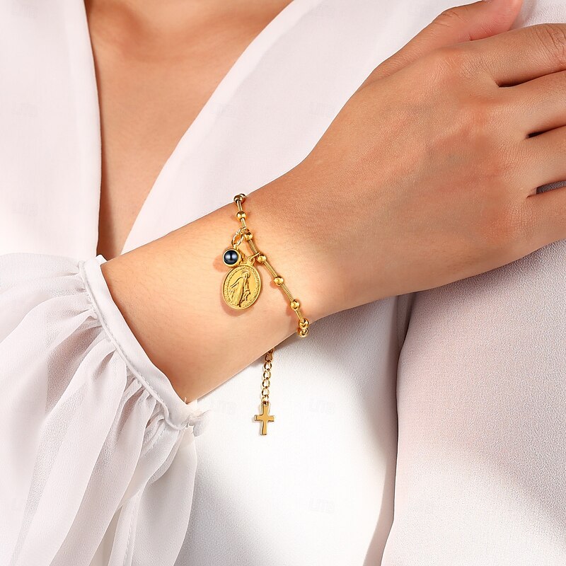 Personalized Photo Virgin Custom Mary Pendant Bracelet – Memorial Gift with Custom Photo Inlay Projection Stone, Fashionable Thanksgiving & Christmas Jewelry for Family and Friends3