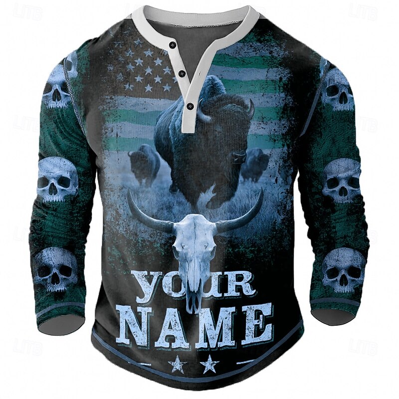 Men's Graphic Henley Shirt Tee Long Sleeve Vintage Fashion Designer Outdoor Casual Daily Spring &  Fall Dark Brown Blue Henley Henley T-Shirt2