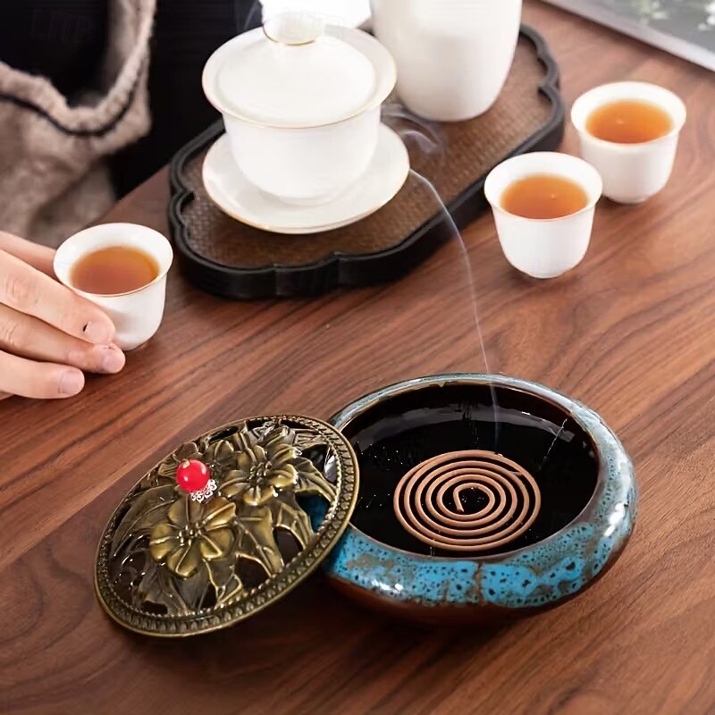 Vintage Ceramic Incense Burner Perfect for Yoga Meditation and Room Decoration - No Fragrance Suitable for Eid al-Fitr (Ramadan)3