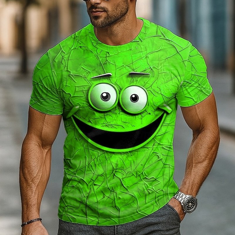 Men's Optical Illusion 3D Funny Emotes T Shirt Short Sleeve T shirt 3D Print Crew Neck Shirt Exaggerated Designer Party Daily Holiday Red Blue Green Summer Spring All Seasons Clothing Apparel S M L3