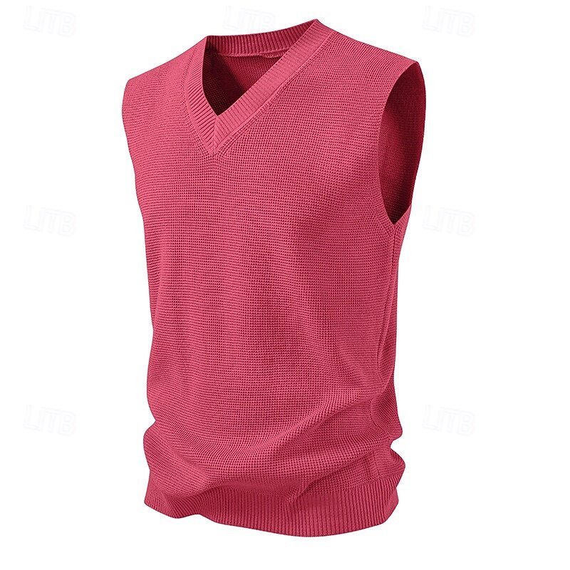 Men's Sweater Sweater Vest Pullover Sweater Jumper Ribbed Knit Regular Tops Knitted Slim Fit Plain V Neck Knitwear Contemporary Casual Daily Wear Clothing Apparel Spring &  Fall Black Pink M L XL4
