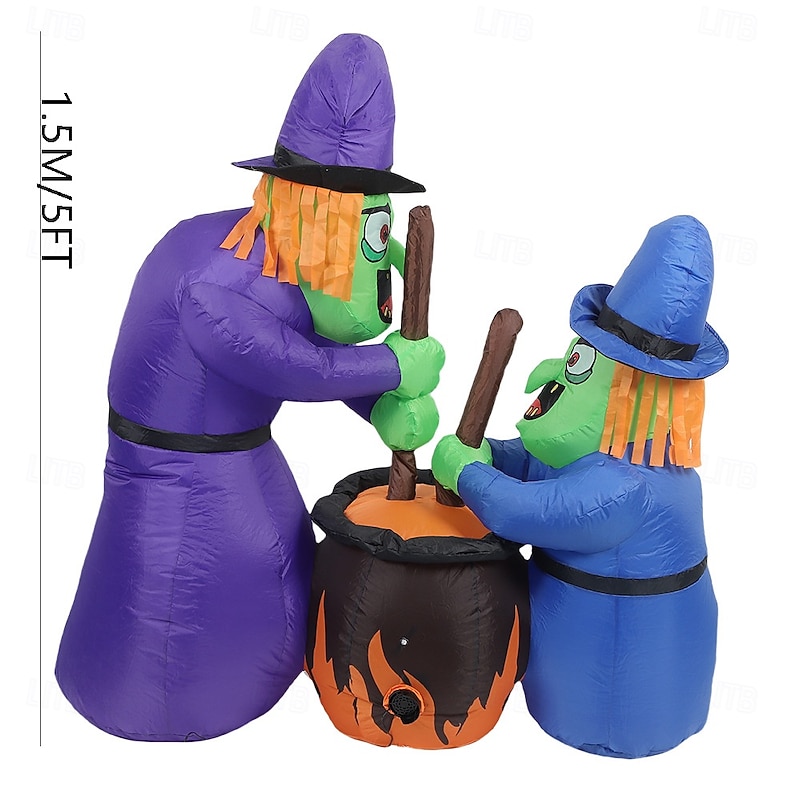 1 Pc 1.5M/5FT Halloween Two Witch Mixing Jars LED with Light Inflatable Air Model Indoor and Outdoor Courtyard Lawn Garden Party Atmosphere Decorative Light EU/US/UK/AU Plug2
