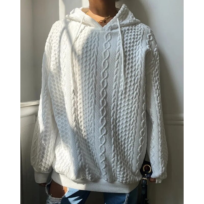 Women's Pullover Hoodie Sweatshirt Plain Sports Fashion Casual Long Sleeve Hooded Regular Tops Street Dailywear Black White Fall Winter