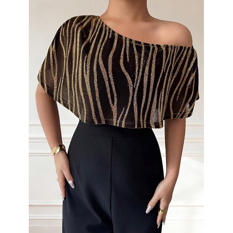 Jumpsuits Mother of the Bride Dress Formal Elegant Minimalist One Shoulder Floor Length Stretch Satin Short Sleeve with Color Block3