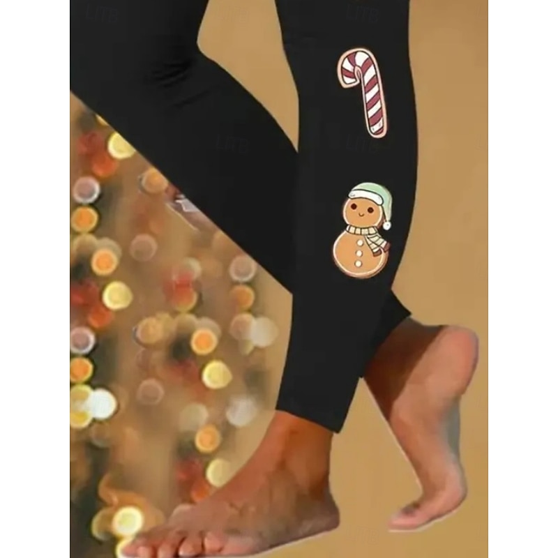 Women's Chinos Leggings Cozy Leggings Vacation Casual Full Length High WaistPantsUgly Christmas Graphic Snowman Printing Thermal Warm Comfortable Stretchy Vacation Street Causal Black Summer Spring3