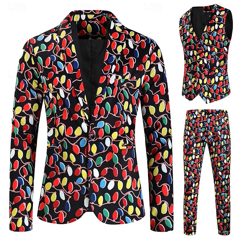 Christmas Party Suit Three Piece Suit Blazer Men's Funny Christmas Lights Pattern Fancy Dress Adults Christmas New Year Party Trousers waistcoat Suit2