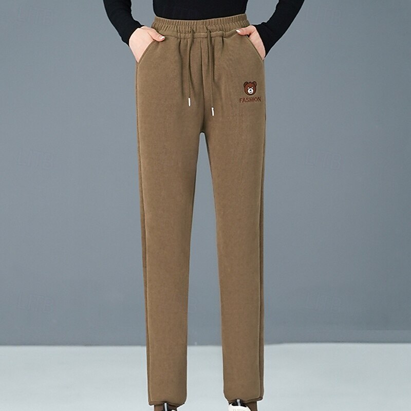 Women's Fleece Sweatpants Lounge Pants Drawstring Windproof Warm High Waist Gym Outdoor Running Bottoms Solid Color Black Khaki Coffee Sports Activewear4