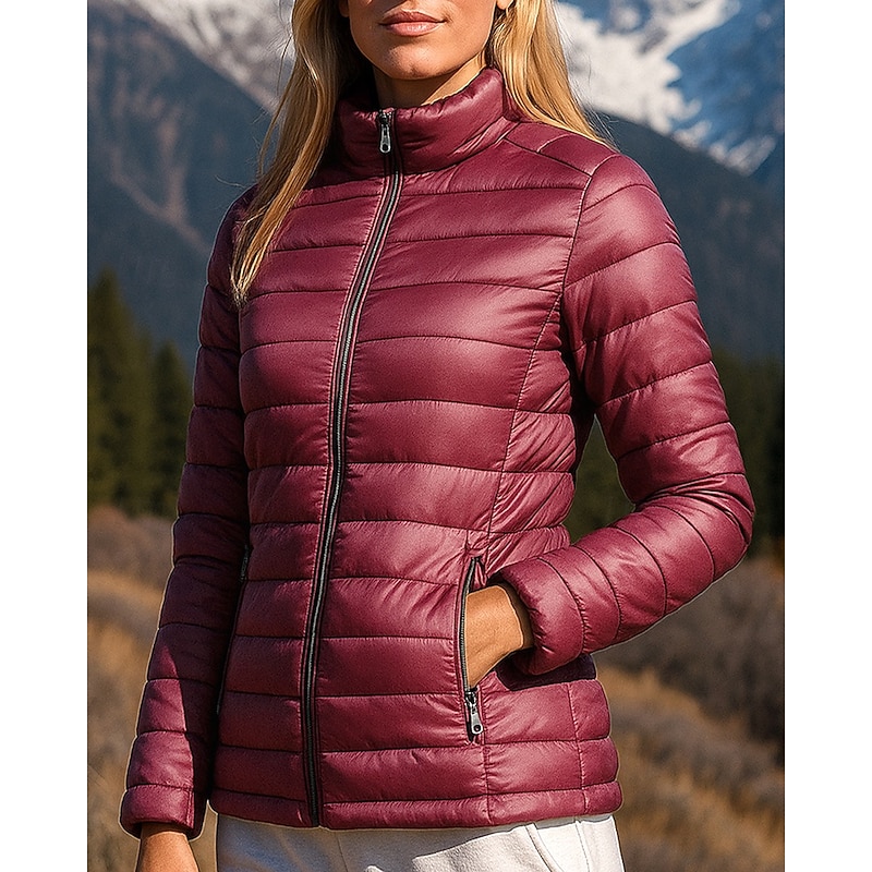 Women's Hiking Jacket Puffer Jacket Thermal Jacket Outdoor Thermal Warm Hiking Outfits Hiking Clothes Winter Autumn / Fall Top Fishing Camping / Hiking / Caving Running Solid Color Black Yellow Red2