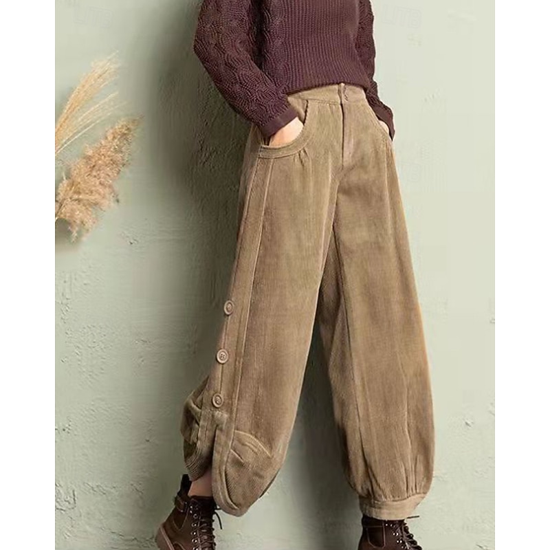 Women's Chinos Bloomers Streetwear Basic Casual Full Length Medium Waist Plain Pocket Comfortable Micro-elastic Outdoor Vacation Street Black Khaki Spring Fall Regular Fit