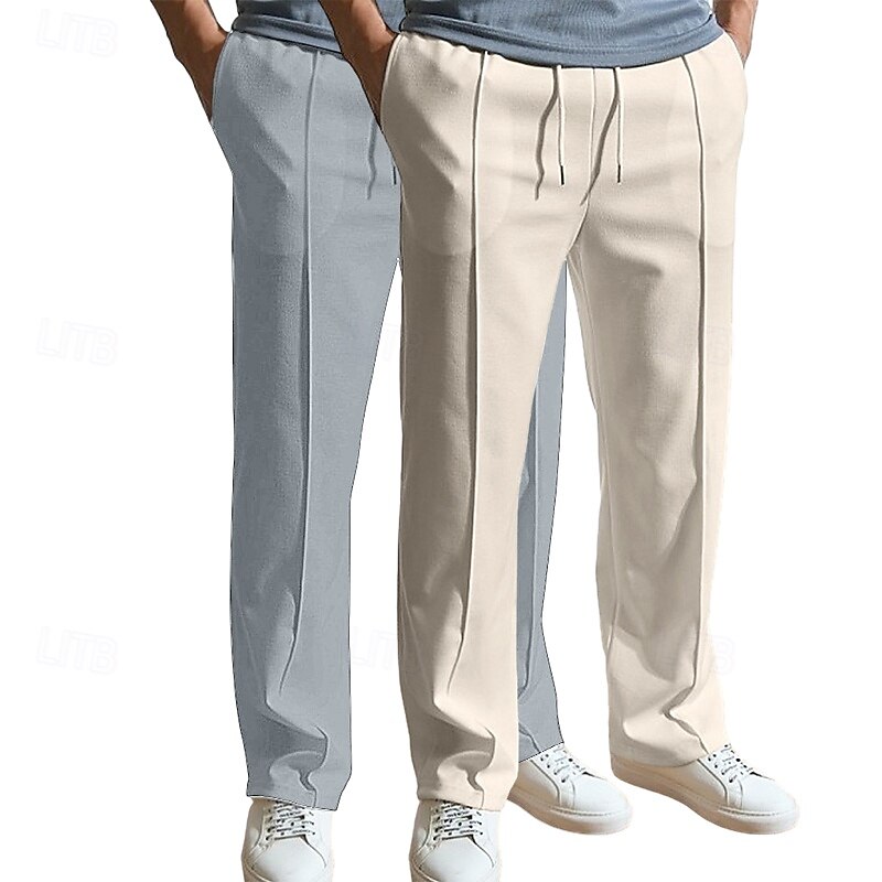 Men's Sweatpants Joggers Trousers Baggy Pants Straight Leg Sweatpants Drawstring Elastic Waist Multi-pack Plain Comfort Breathable Full Length Outdoor Daily Going out Fashion Ethnic Style White+Khaki2