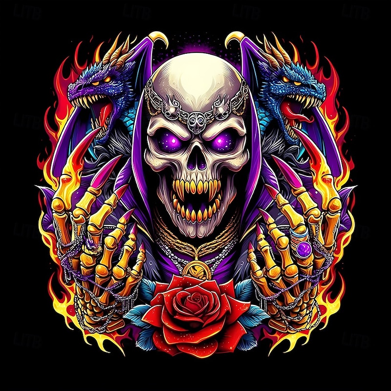 Halloween Men's Skull Devil Neon Glow Shirt Button Up Shirt Long Sleeve Dark Gothic Style Holiday Streetwear Spring Fall Turndown 3D Print Collared Shirts Rose+Black Black and Blue Black / Purple4